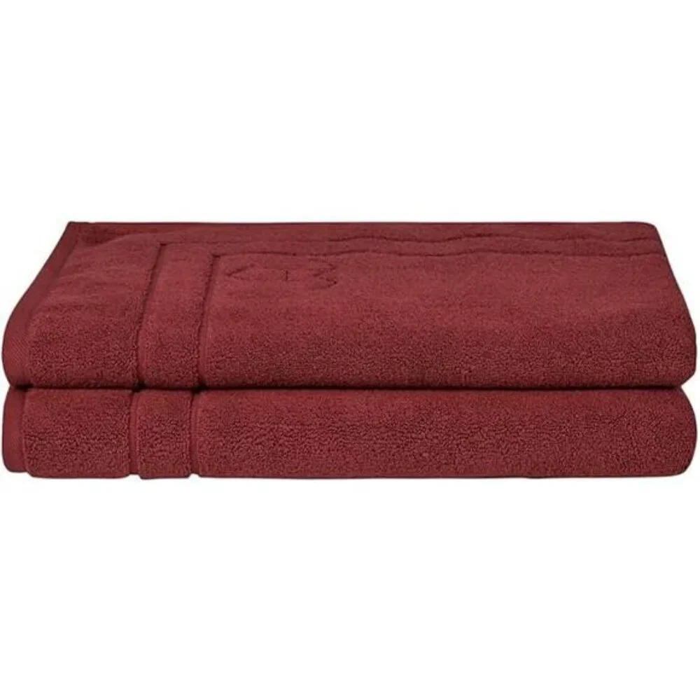 Organic Cotton Bath Mat Set of 2 Red 20x27 Soft Absorbent Quick Dry Bathroom Rug